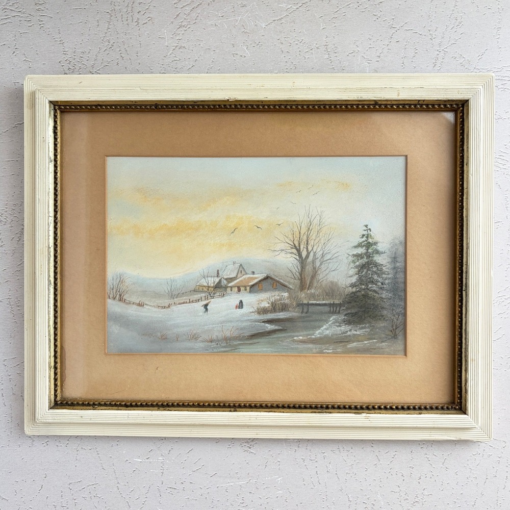 Vintage Edward de Laurial Winter Landscape Pastel Painting Framed 1897